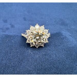 4CT Flower Cut Moissanite Halo Sterling Silver Ring Sz 9